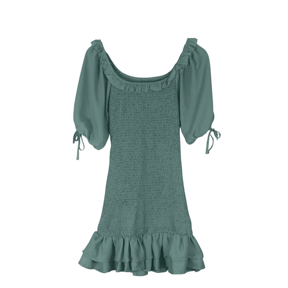 A Love Like You Dress Womens S Green Smocked Puff Sleeve Ruffle Cottagecore